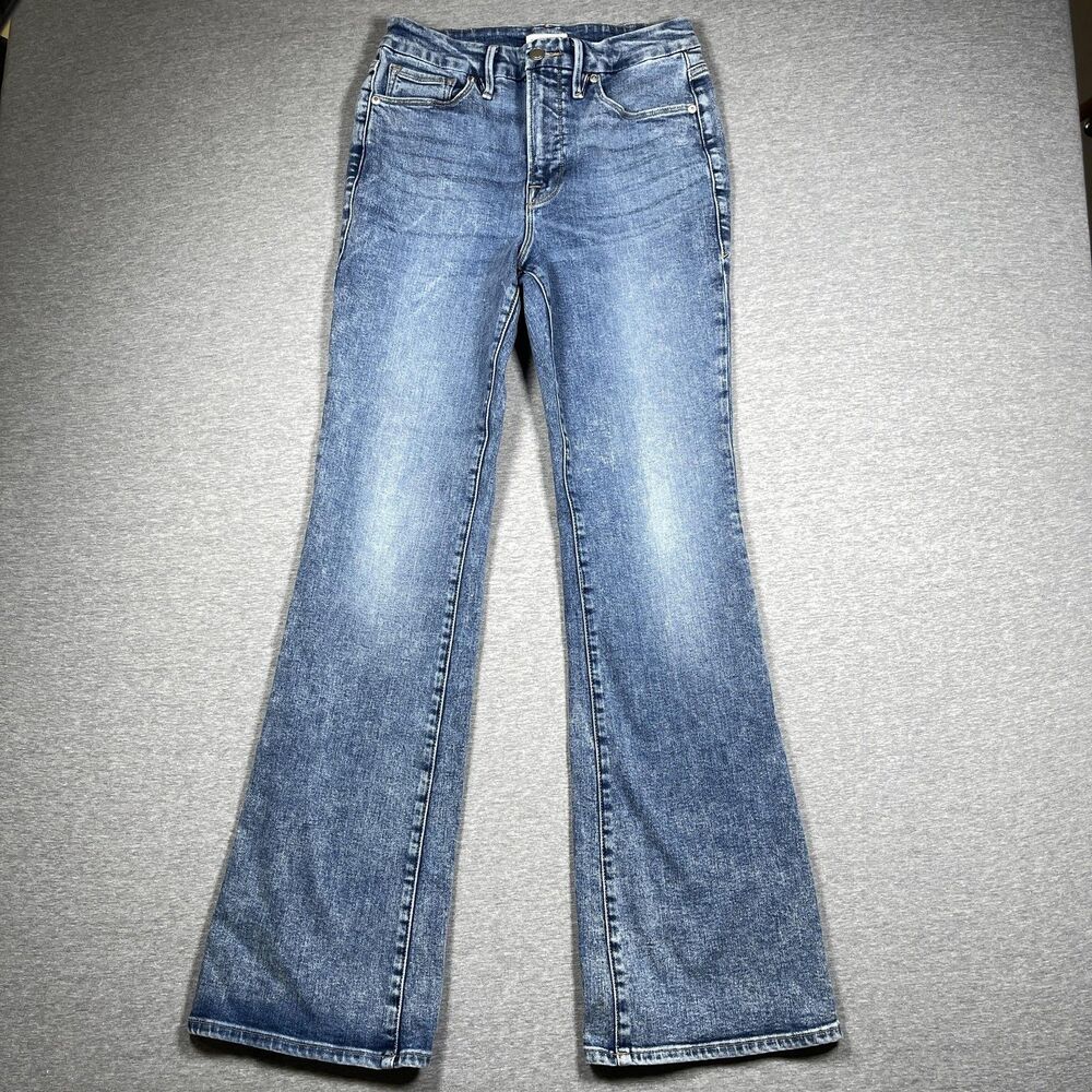 Good American Jeans Womens 8/29 Blue Flared Slim High Rise Medium Wash Y2K